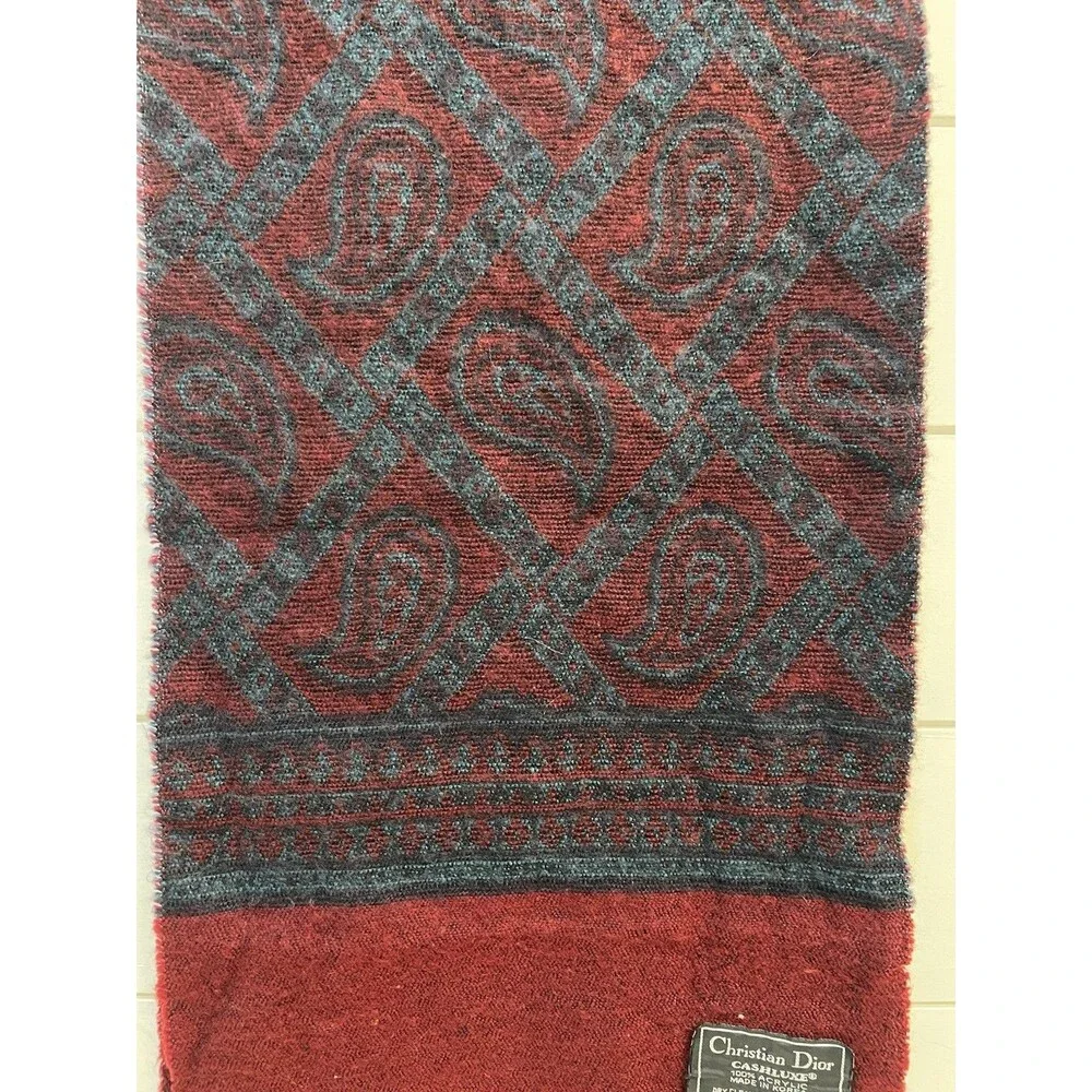 Christian Dior Vintage Cashluxe Fringed Red Plaid Long 100% Acrylic Scarf